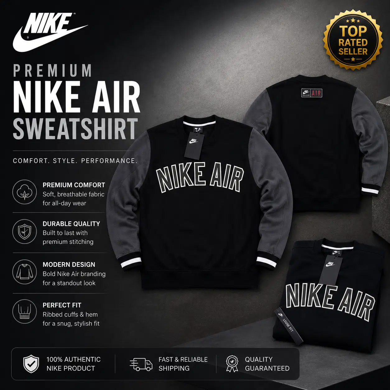 Nike Air Track Top Crew Neck Black Nike Air Track Top Crew Neck Black