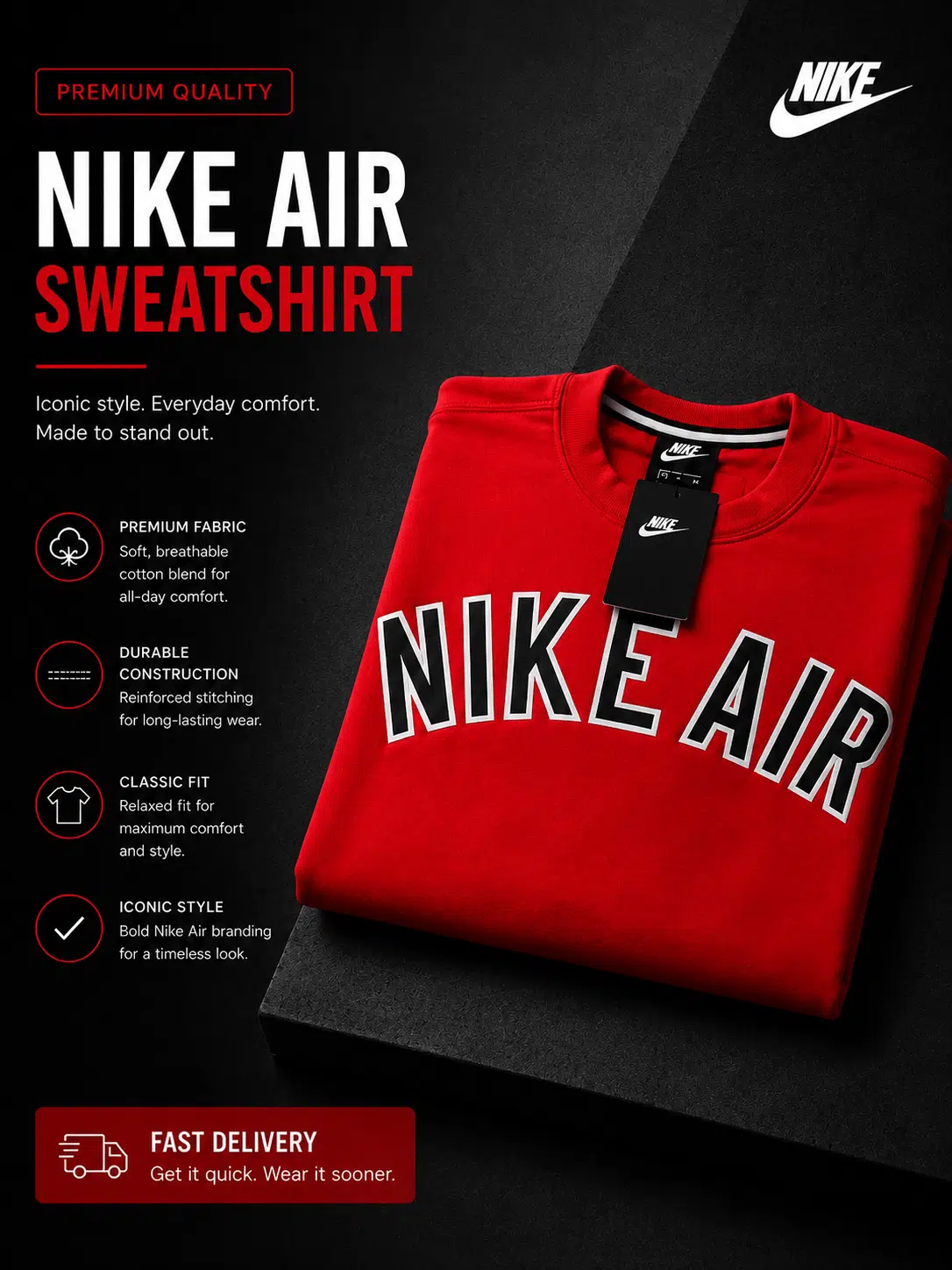 Nike Air Track Top Crew Neck Red Nike Air Track Top Crew Neck Red