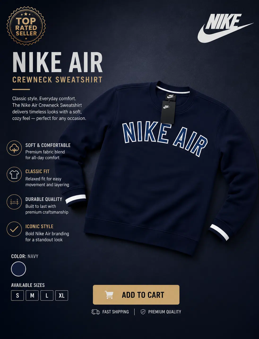 Nike Air Track Top Crew Neck Navy Nike Air Track Top Crew Neck Navy