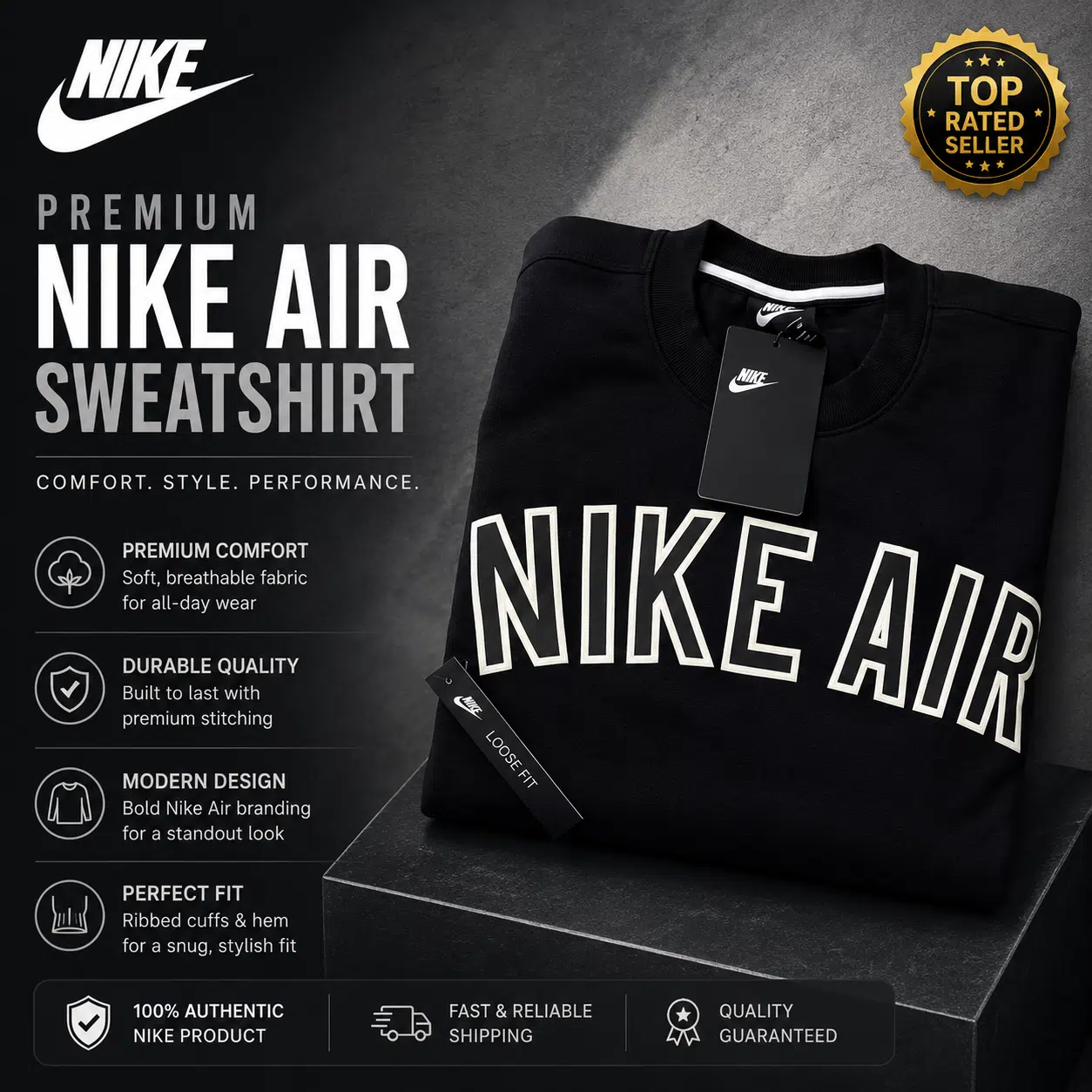 Nike Air Track Top Crew Neck Black Nike Air Track Top Crew Neck Black