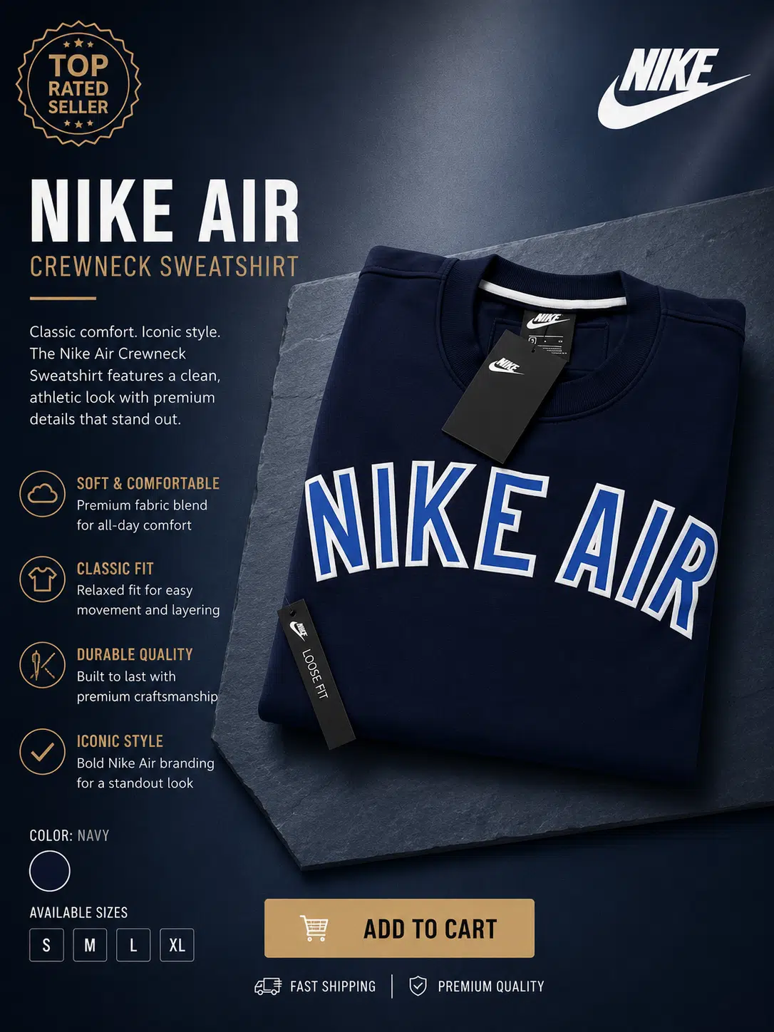 Nike Air Track Top Crew Neck Navy Nike Air Track Top Crew Neck Navy