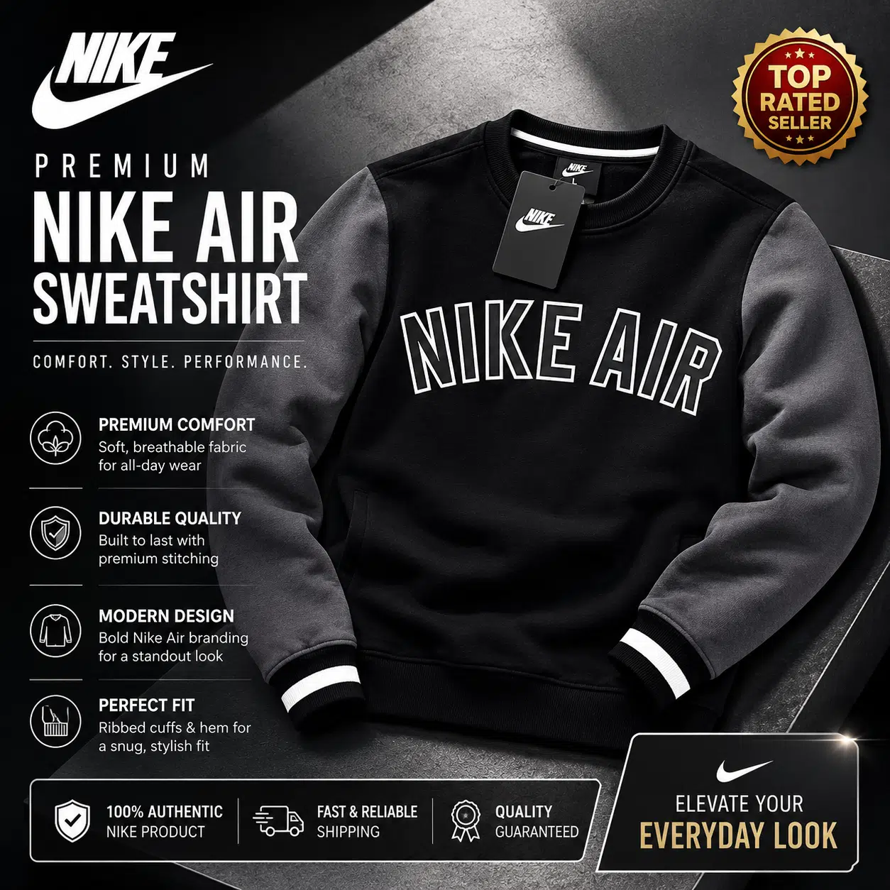 Nike Air Track Top Crew Neck Black Nike Air Track Top Crew Neck Black