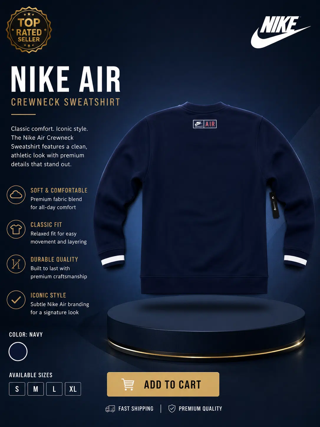 Nike Air Track Top Crew Neck Navy Nike Air Track Top Crew Neck Navy