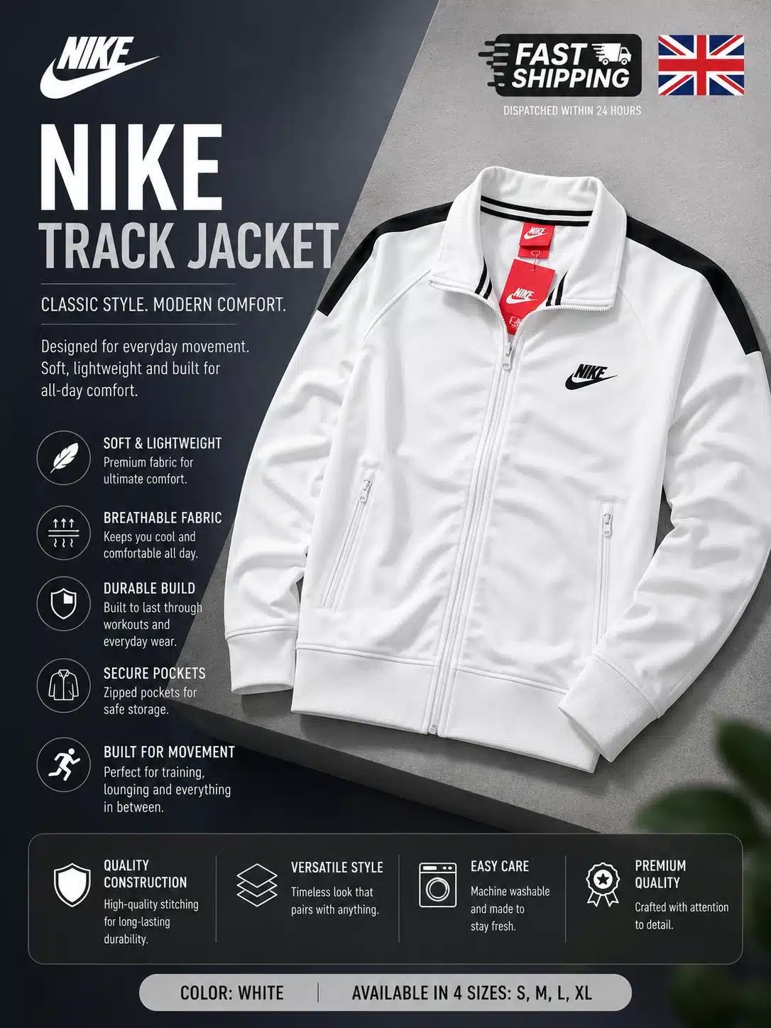 Nike Zip-Up Track Top White Nike Zip-Up Track Top White