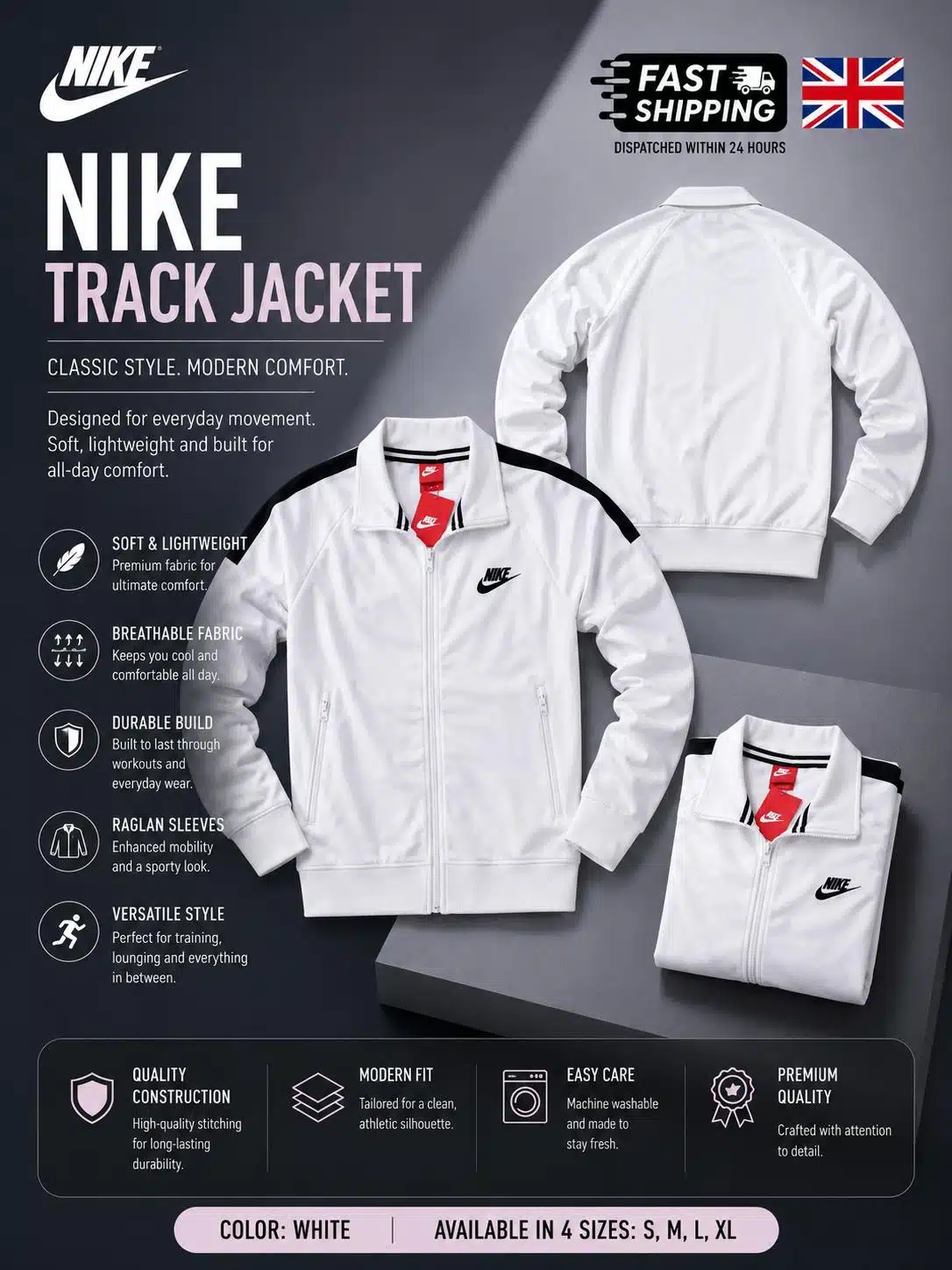 Nike Zip-Up Track Top White Nike Zip-Up Track Top White