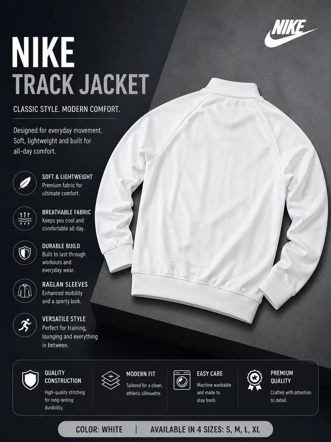 Nike Zip-Up Track Top White Nike Zip-Up Track Top White