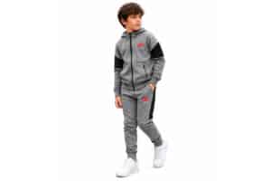 Nike Junior Boys Air Fleece Colourblock Tracksuit – Grey / Black / Crimson